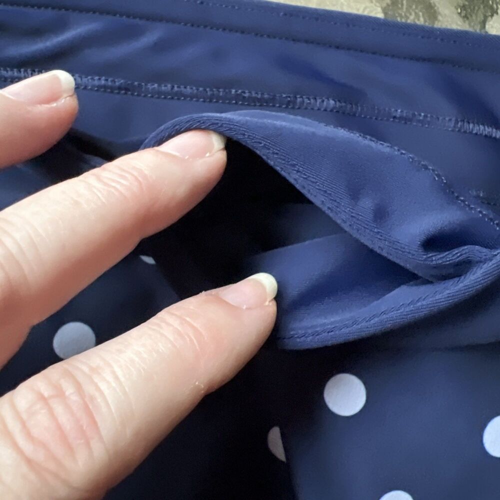 Land’s End Swim Skort Skirt Navy White Polka Dots Size 14 Pockets Beach Pool - Picture 5 of 14